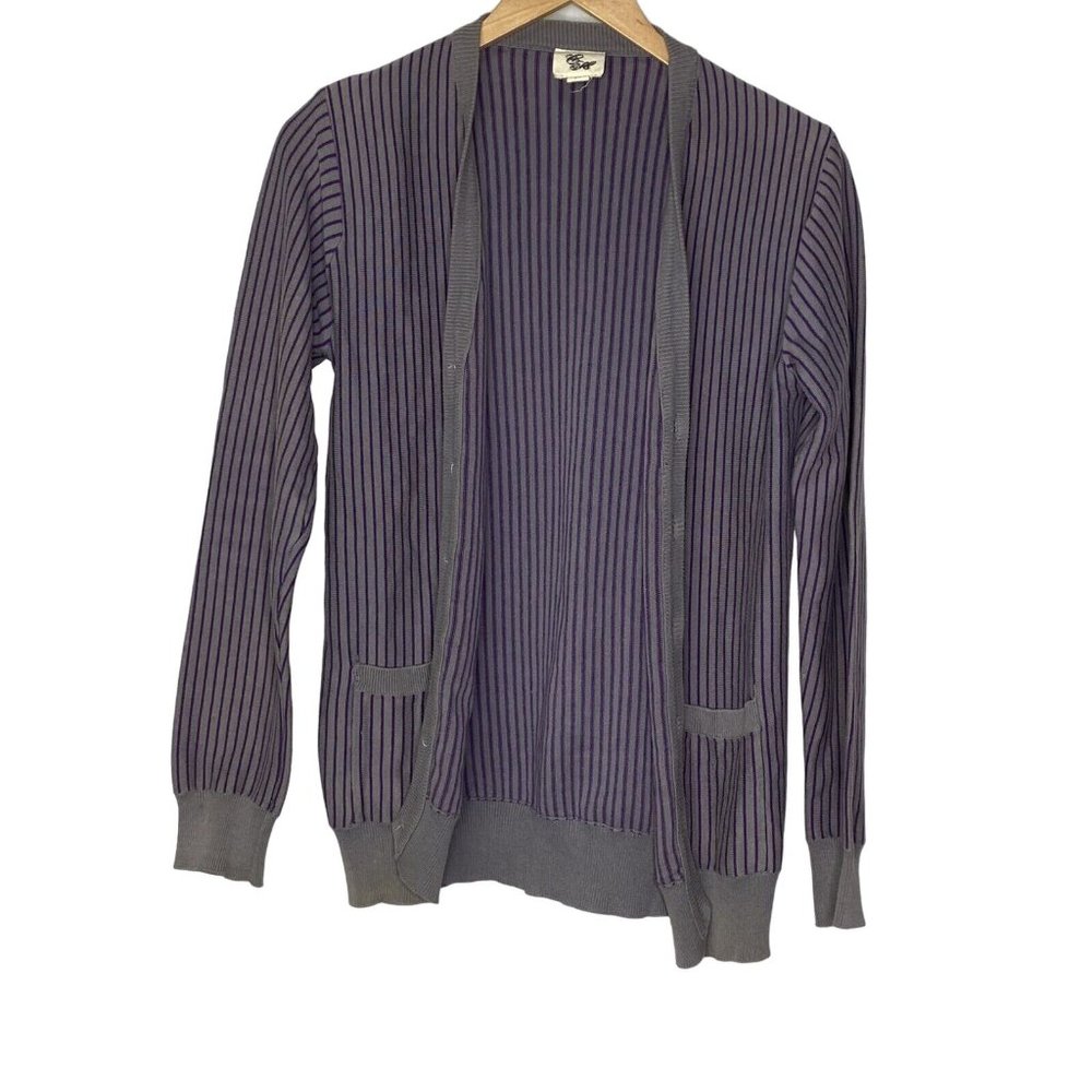 Character Hero Women’s Purple Gray Striped Cardigan Sweater Size Small